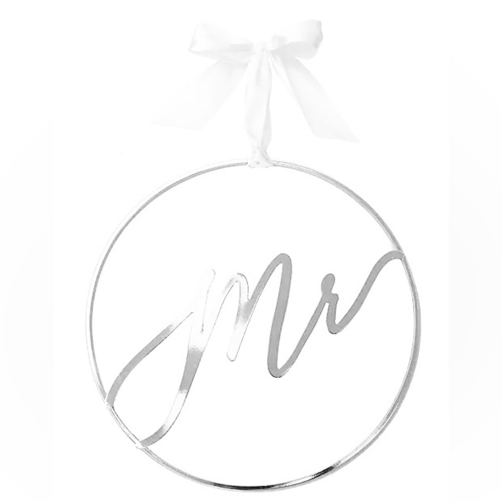 MR Silver Hoop Wedding Metal Chair Sign with Bow Bridal Bachelorette Decor